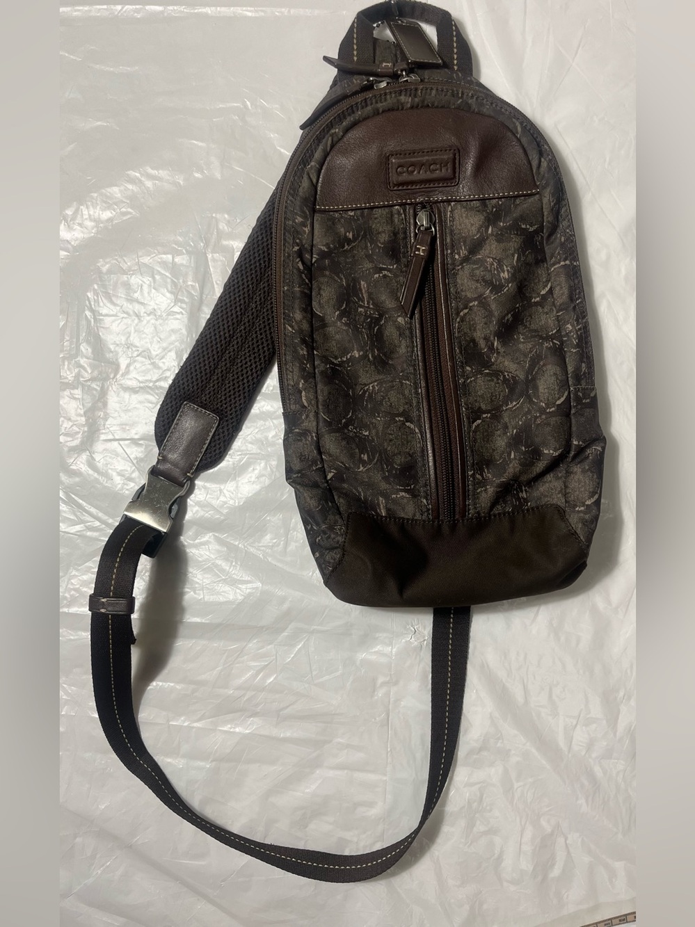 Coach Dark Brown Signature Sling Bag Camo Style